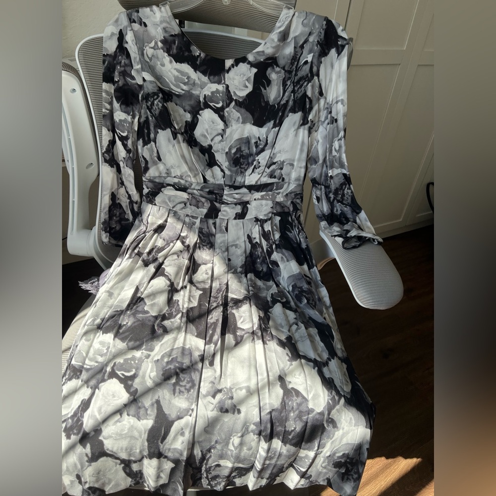Pink Tartan Monochrome Floral Long Sleeve Dress